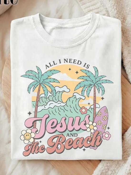 Tops - Graphic Beach Tee, Summer Shirt, Ocean Tee, Faith Summer Shirt